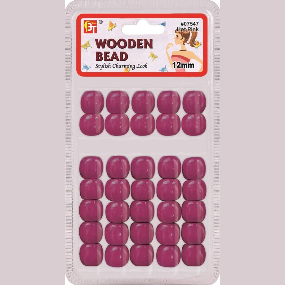 MI Hair Distribution - WOODEN BEAD 12MM (HOT PINK)