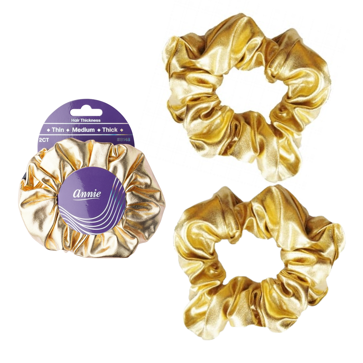 Annie International, Inc. - Annie Metallic Scrunchie 5.5in, 2 Count Hair Ties, Gold