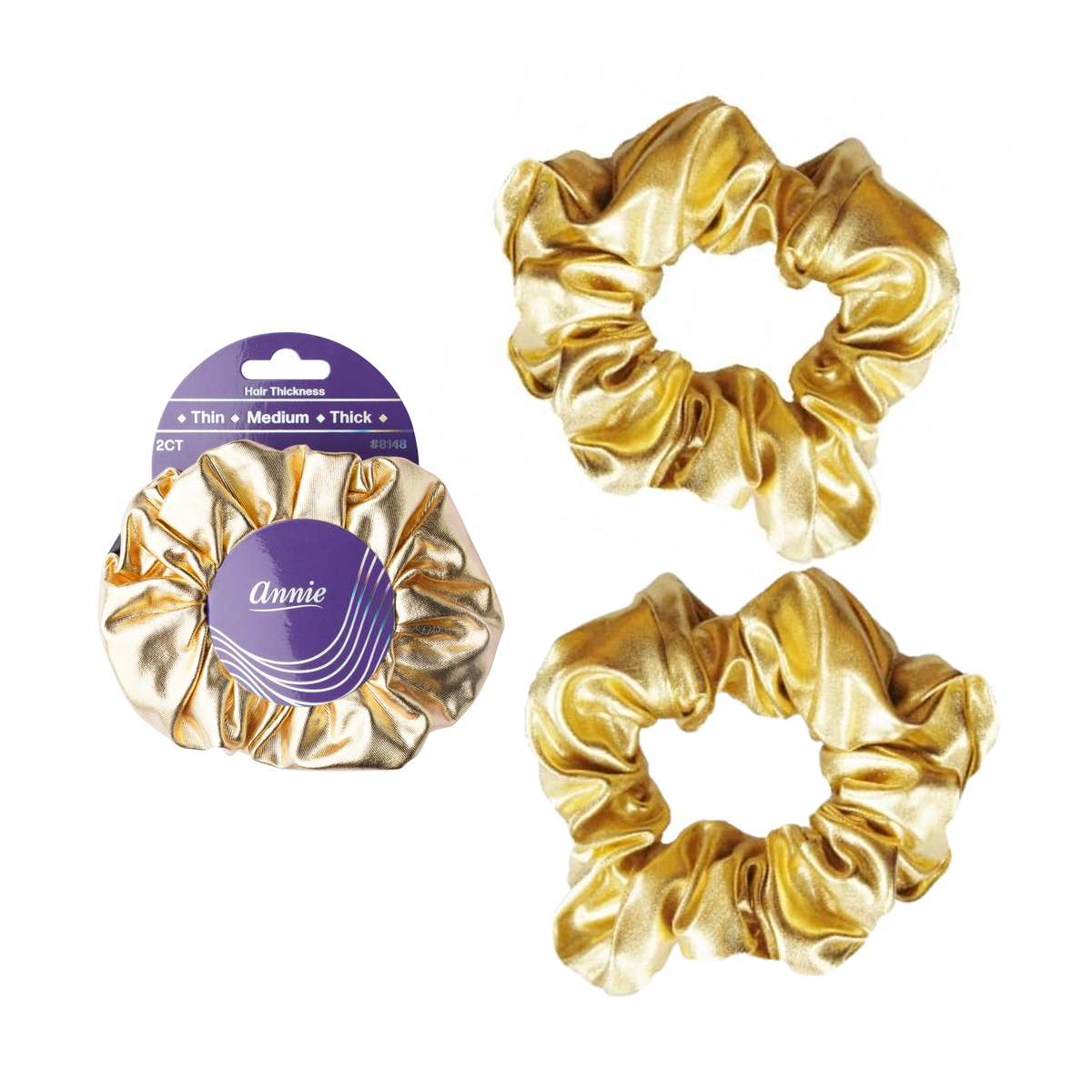 Annie International, Inc. - Annie Metallic Scrunchie 5.5in, 2 Count Hair Ties, Gold