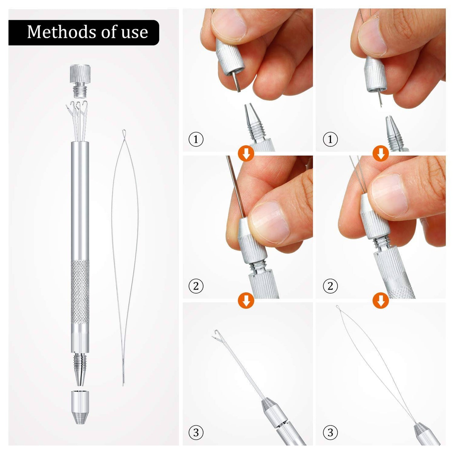 2 in 1 Hair Extension Tools, Includes Loop Needle Threader