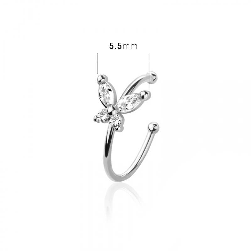 PK-NOSH -CZ PRONG BUTTERFLY 316L SS NOSE HOOP O-RING BOX: SS/MIX COLOR