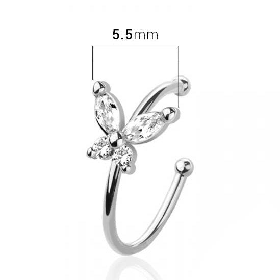 PK-NOSH -CZ PRONG BUTTERFLY 316L SS NOSE HOOP O-RING BOX: SS/MIX COLOR