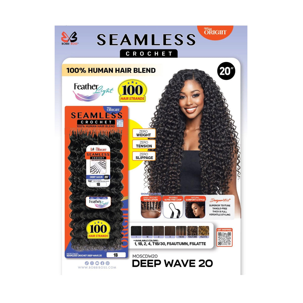 Bobbi Boss - Human Hair Blend - Seamless Crochet Hair - Deep Wave - 20”