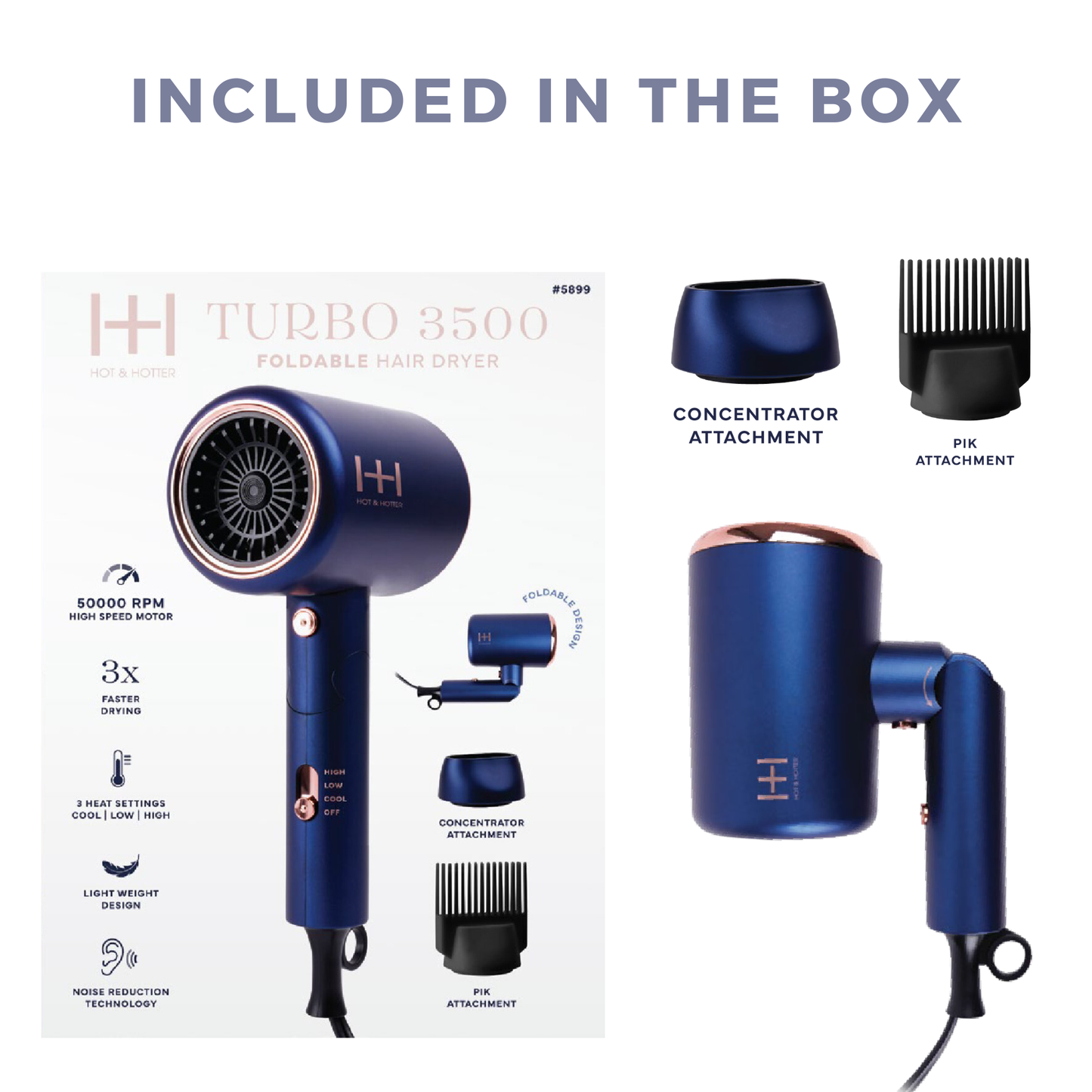 Annie International, Inc. - Hot & Hotter Turbo 3500 Foldable Hair Dryer Blue