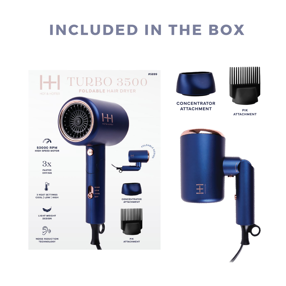 Annie International, Inc. - Hot & Hotter Turbo 3500 Foldable Hair Dryer Blue