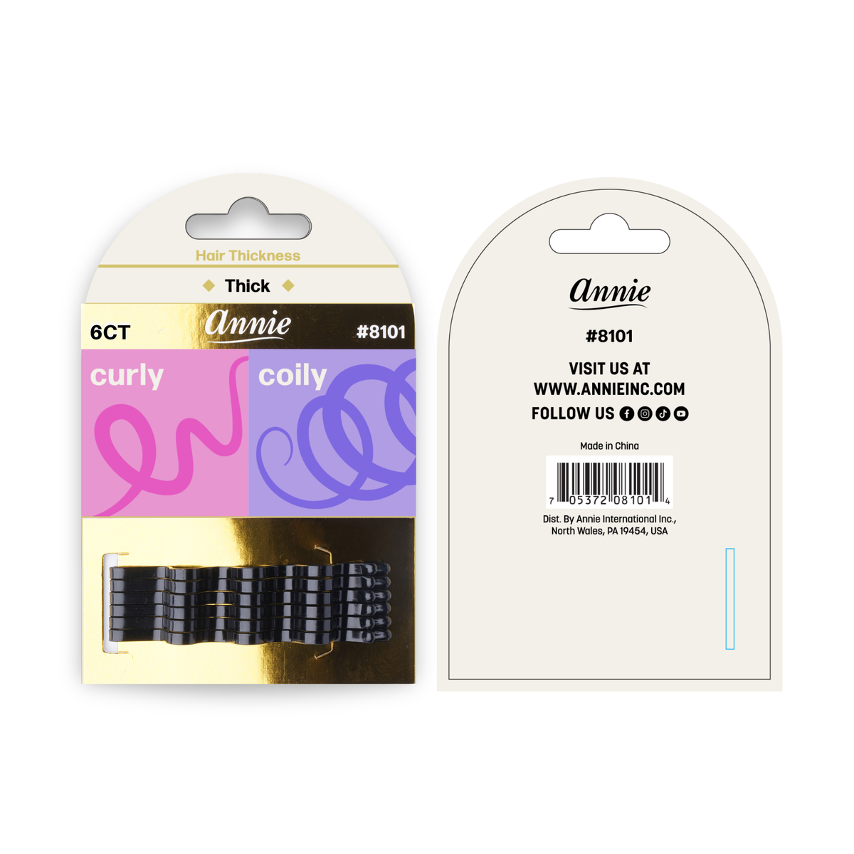 Annie International, Inc. - Annie 6.5cm Big Curve Bobby Pin 6ct Black
