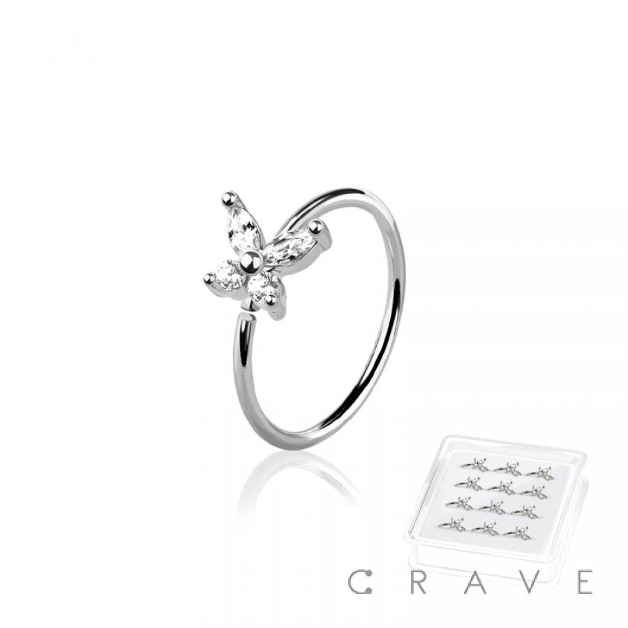 PK-NOSH -CZ PRONG BUTTERFLY 316L SS NOSE HOOP O-RING BOX: SS/MIX COLOR