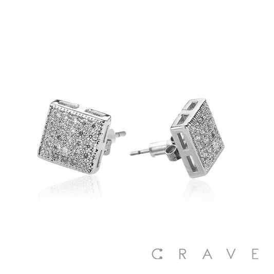 S & I - MICROPAVED SQUARE STUD SS PIN EARRINGMPH070: RHODIUM-7MM