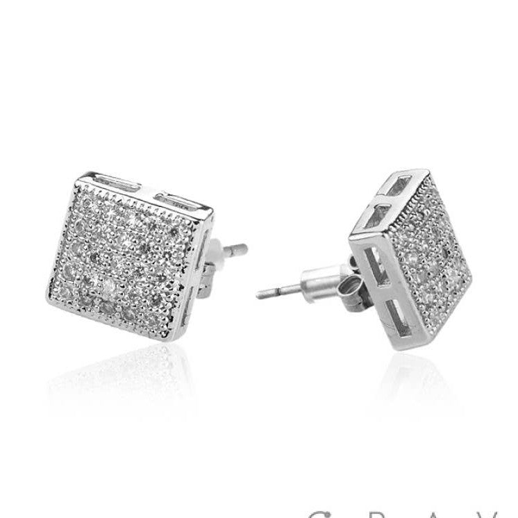 S & I -MPH070G- MICROPAVED SQUARE STUD SS PIN EARRINGMPH070: GOLD-7MM