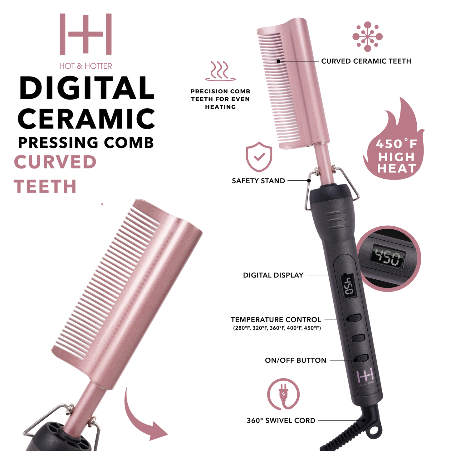 Annie International, Inc. - Hot & Hotter Digital Electrical Ceramic Pressing Comb Curved