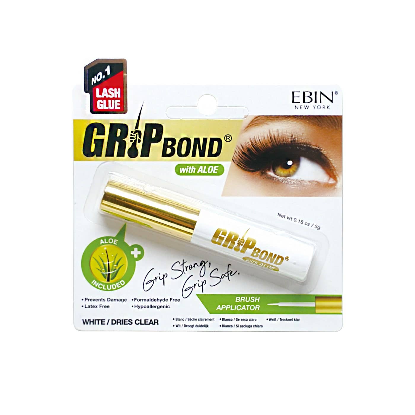 EBIN NEW YORK - GRIP BOND LASH ADHESIVE with ALOE - WHITE / BRUSH