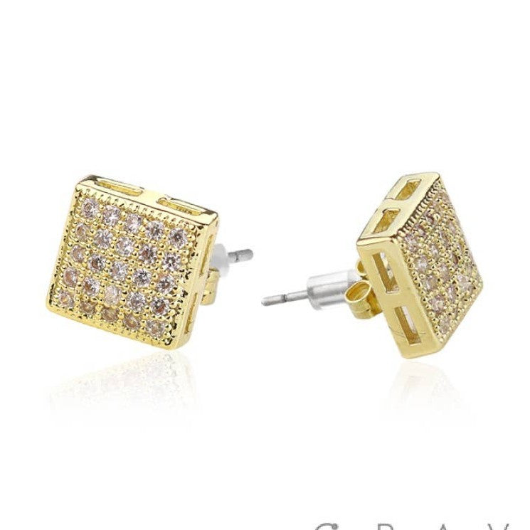S & I - MICROPAVED SQUARE STUD SS PIN EARRINGMPH070: RHODIUM-7MM