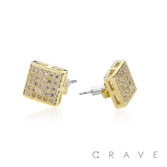S & I -MPH070G-  MICROPAVED SQUARE STUD SS PIN EARRINGMPH070: GOLD-7MM