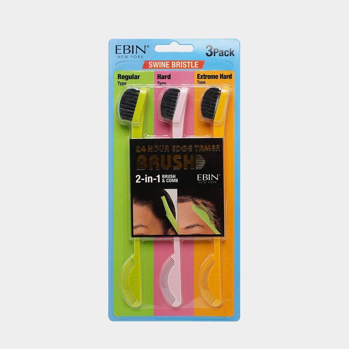 EBIN NEW YORK - 24 Hour Edge Tamer Brushes Bristle - 3 Pack: Swine Bristles