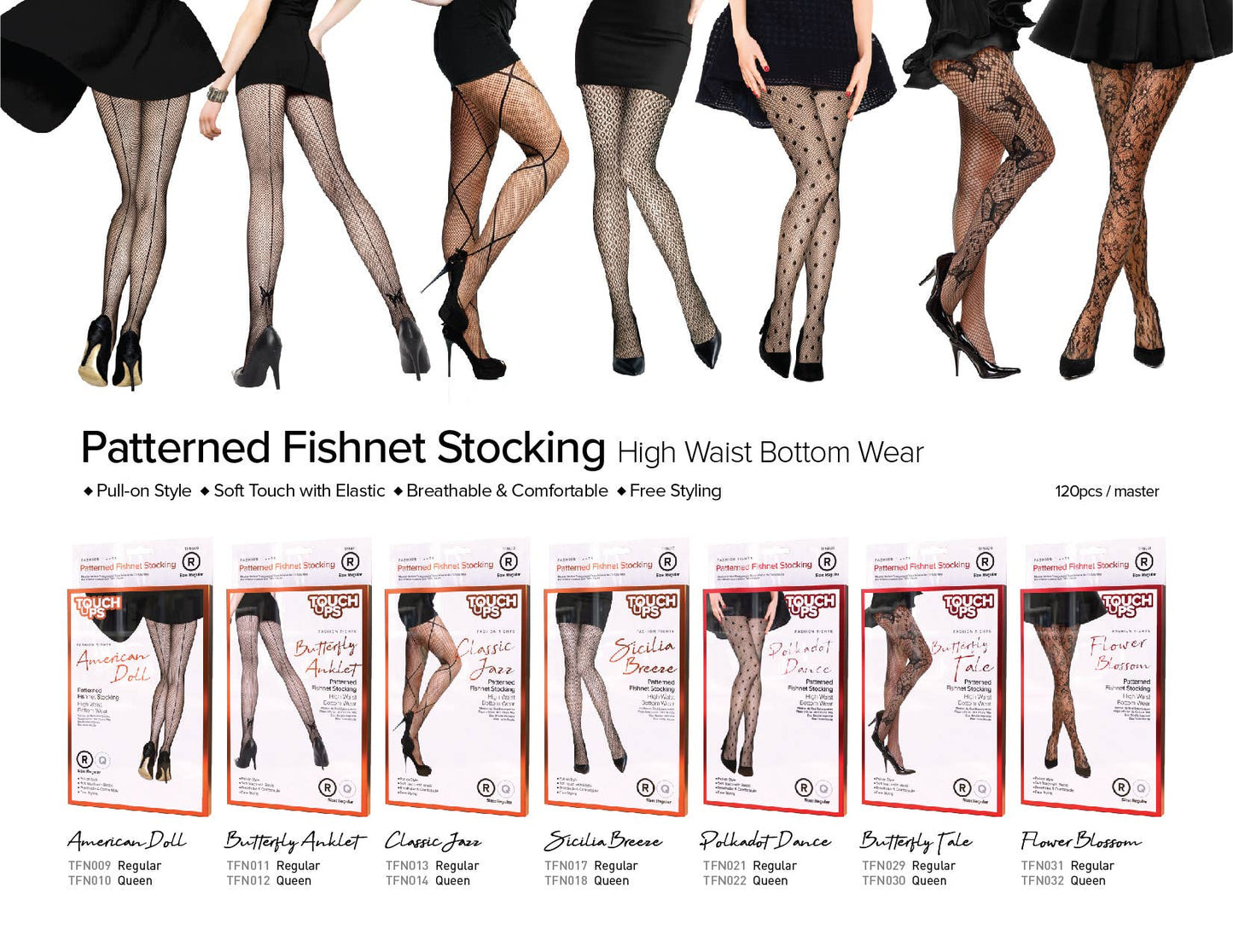 SM Beauty LLC - Touch Ups Patterned Fishnet Stockings: American Doll - Queen