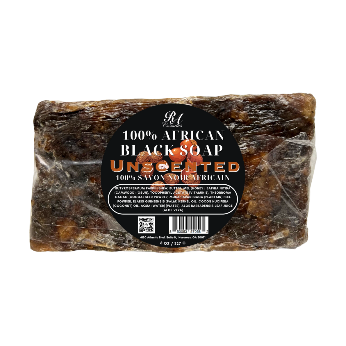 African Black Soap Bar - Unscented, 8 oz