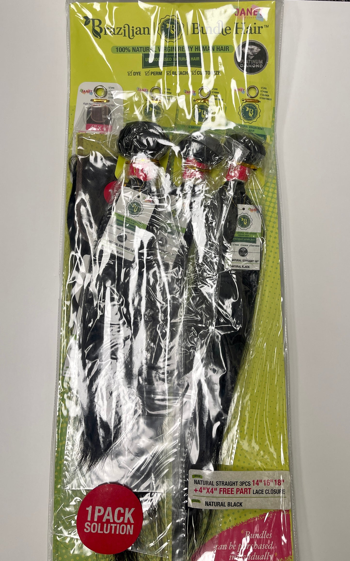 JANET - BRAZILIAN -  BUNDLE HAIR - NATURAL STRAIGHT - 10-12-14