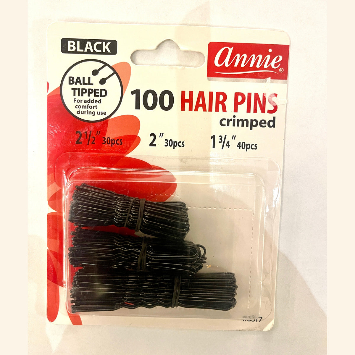 ANNIE - BLACK - 100 HAIR PINS - CRIMPED - 21/2'' - 2'' - 13/4''