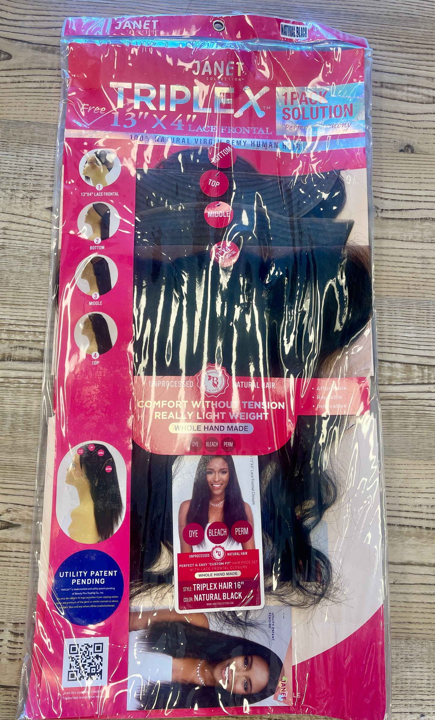 JANET - TRIPLEX 13'' X 4'' LACE FRONTAL - UNPROCESSED NATURAL HAIR - 16'' - NATURAL BLACK
