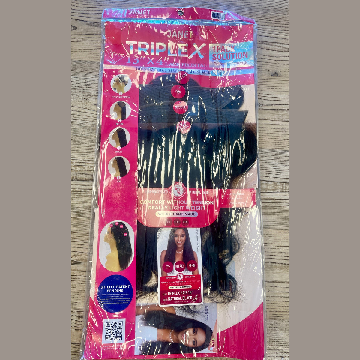 JANET - TRIPLEX 13'' X 4'' LACE FRONTAL - UNPROCESSED NATURAL HAIR - 16'' - NATURAL BLACK