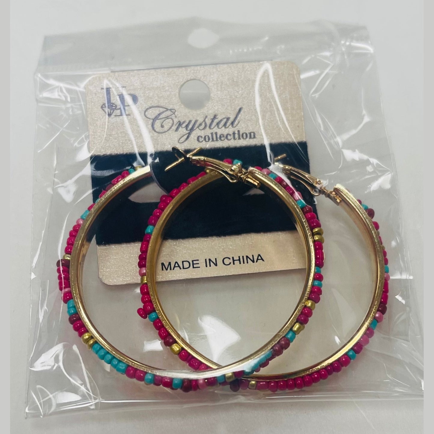 Gold Beaded Colored Hoops