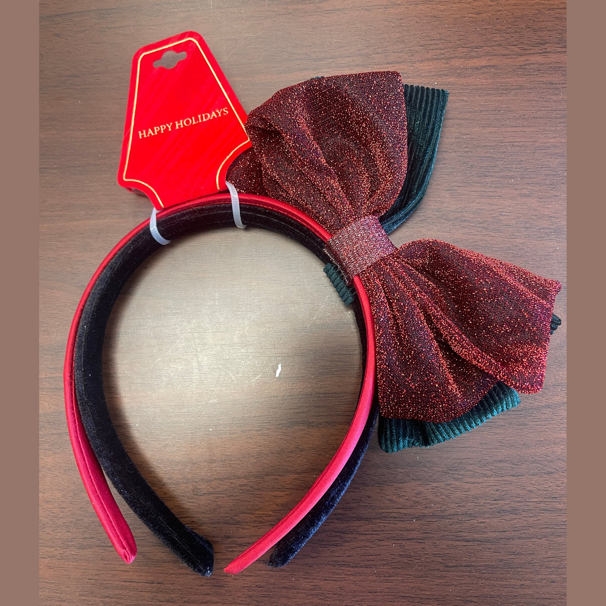HAPPY HOLIDAYS - HEAD BAND WITH DOW - GREEN- RED - BLACK