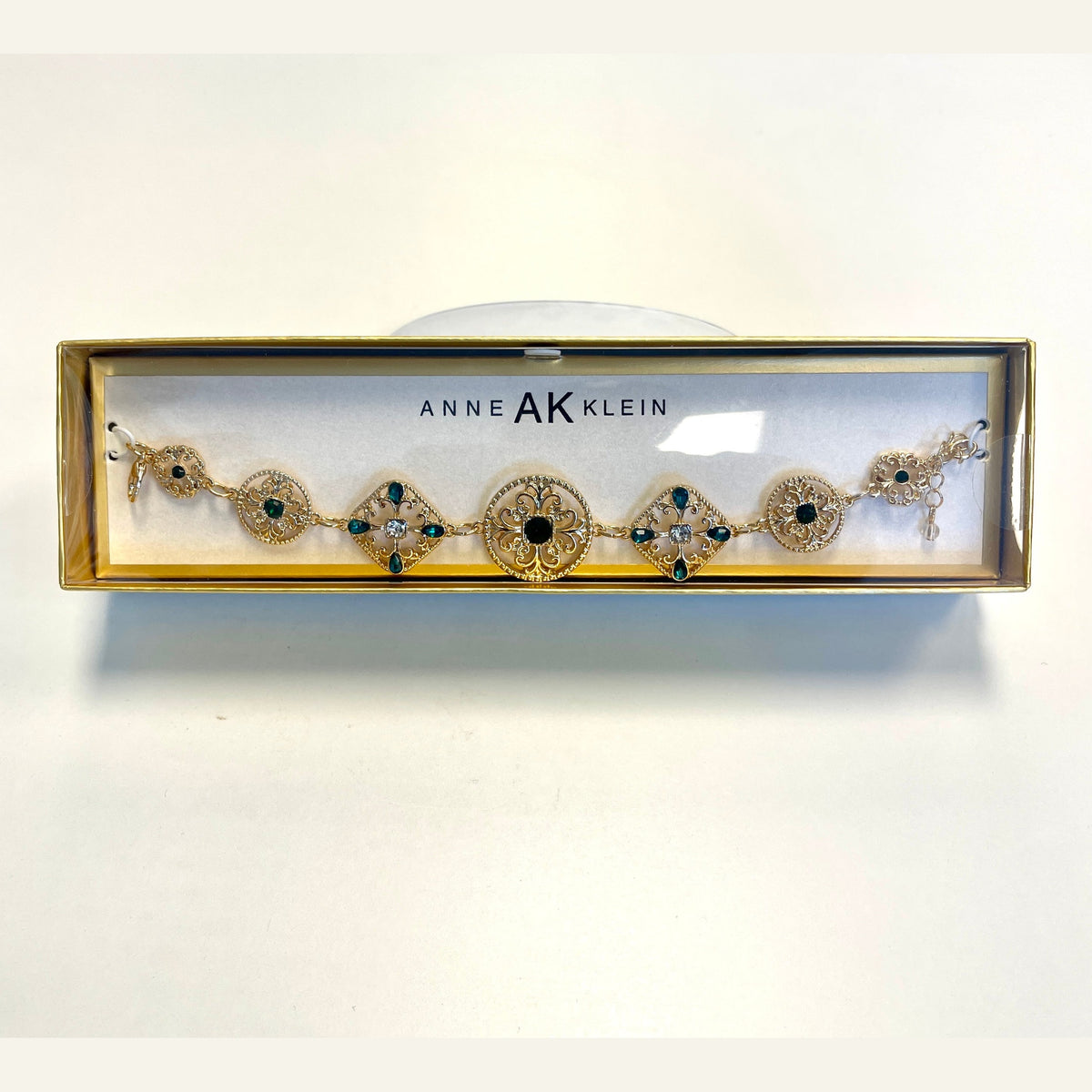 ANNE AK KLEIN - GOLD BRACELET WITH DIAMOND AND PEAR GREEN MARBLES