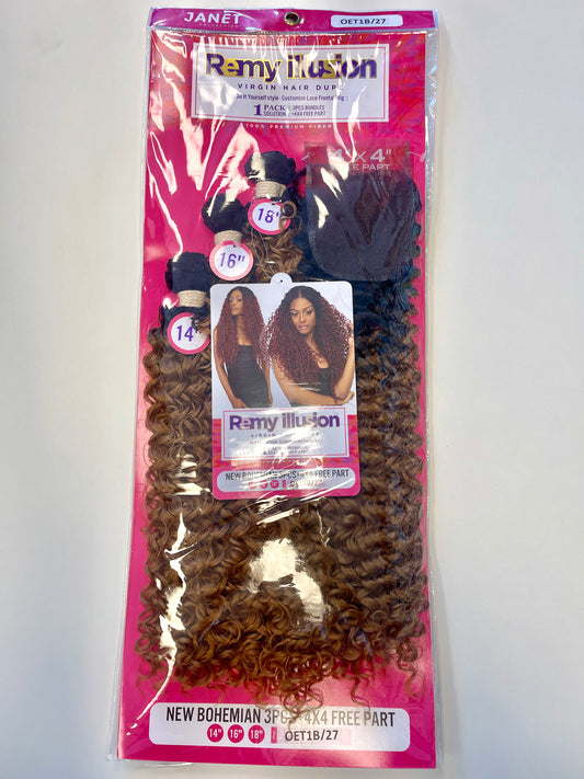 NEW REMY ILLUSION - VIRGIN HAIR DUPE - New Bohemian 3pcs - 4x4 - free part