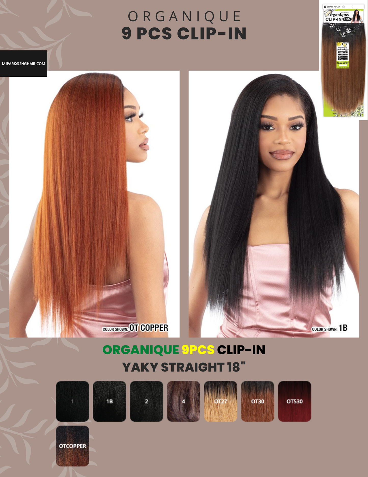 Shake n Go - Organique - Yaky Straight- 9PCS - Clip-in - 18''