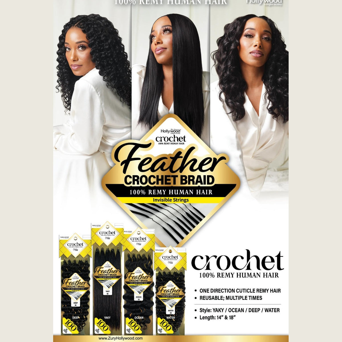 HOLLYWOOD - ZURY - HUMAN HAIR CROCHET - YAKY - STRAIGHT - 14''