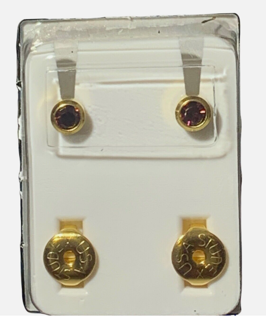 STUDEX-Birthstone-Bezel-Set-Gold Plated-Earrings