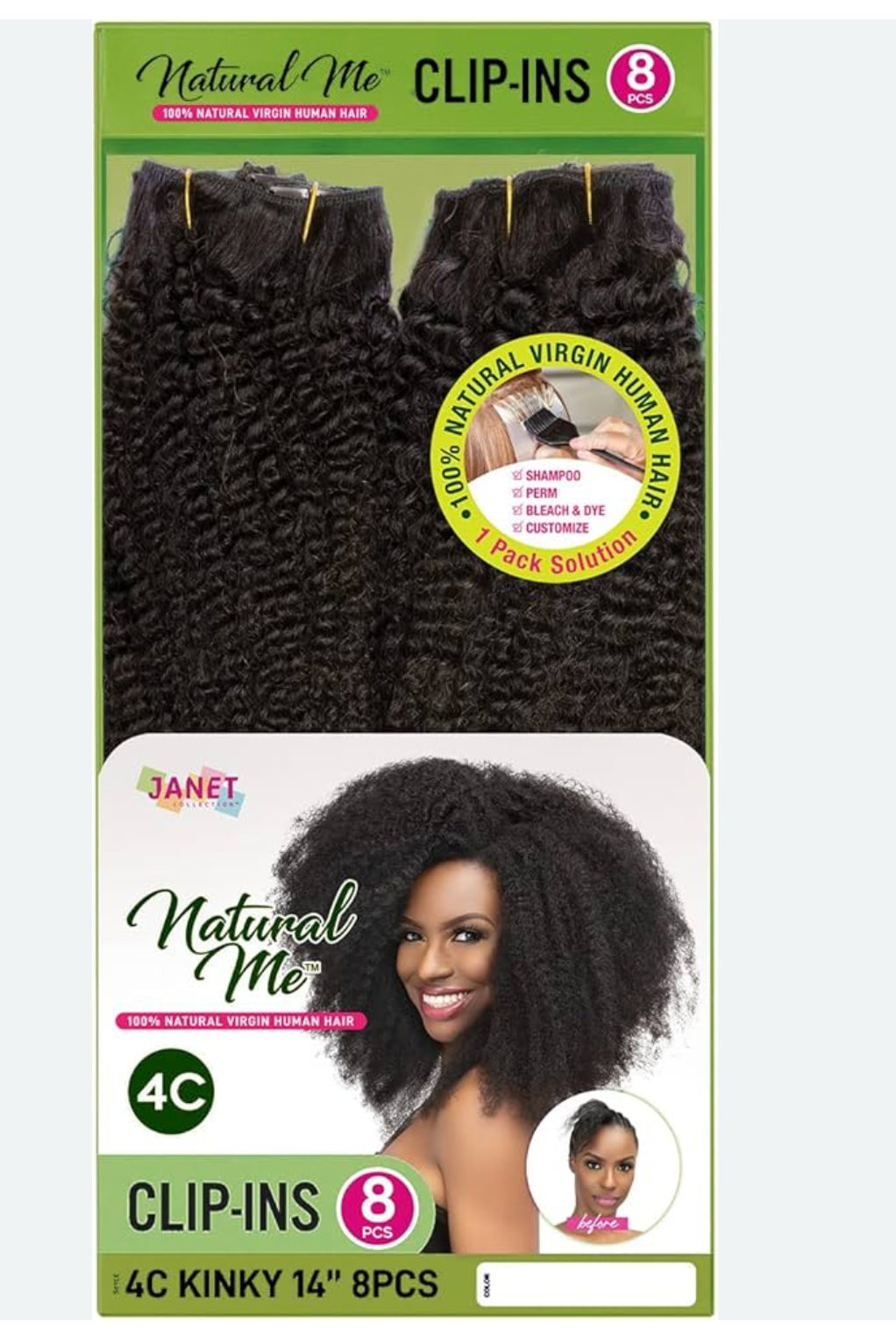 NATURAL ME-4C-KINKY CLIP - 14'' - 8(PCS)