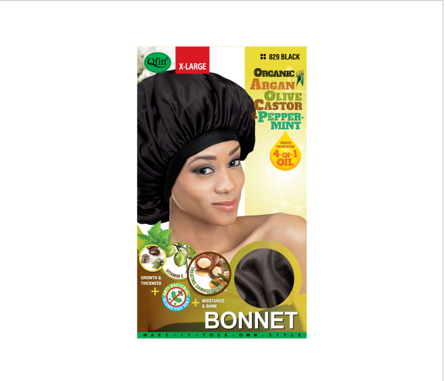 QFITT - ORGANIC ARGAN OLIVE CASTOR BONNET - BLACK - X-LARGE