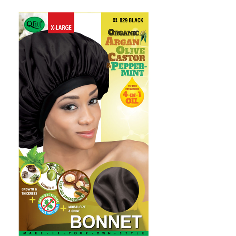 QFITT - ORGANIC ARGAN OLIVE CASTOR BONNET - BLACK - X-LARGE