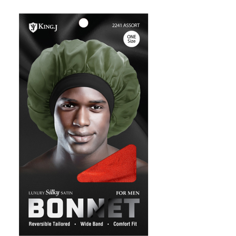 KING.J - LUXURY SILKY SATIN BONNET - FOR MEN - REVERSIBLE - ASSORT