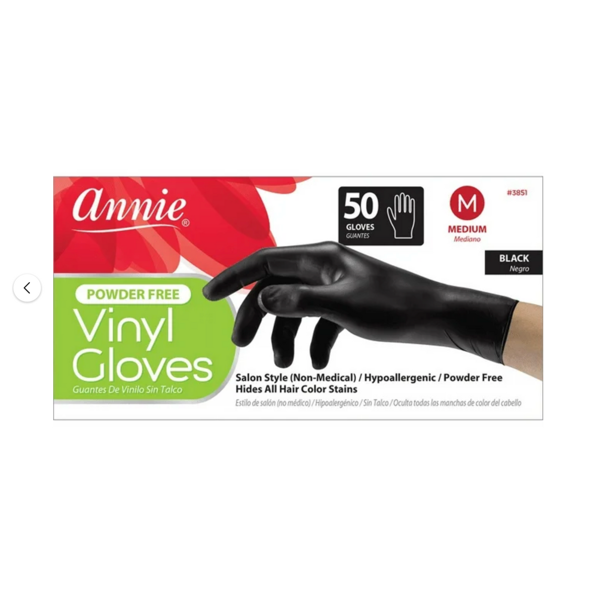 Annie Powder Free Vinyl Gloves - Black