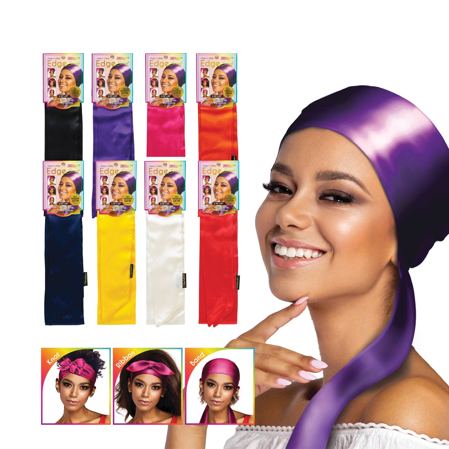 SM Beauty LLC - Edge Scarf | Plain Colors: TES002 Plain Purple 3.15"x59"