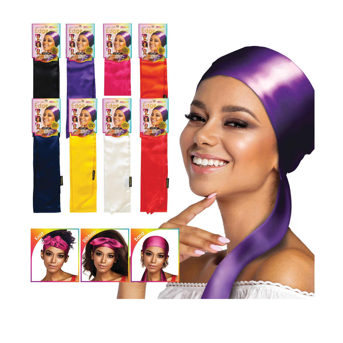 SM Beauty LLC - Edge Scarf | Plain Colors: TES002 Plain Purple 3.15"x59"