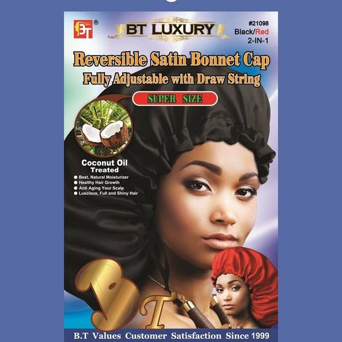 MI Hair Distribution - REVERSIBLE SATIN BONNET CAP - (BLACK/RED)