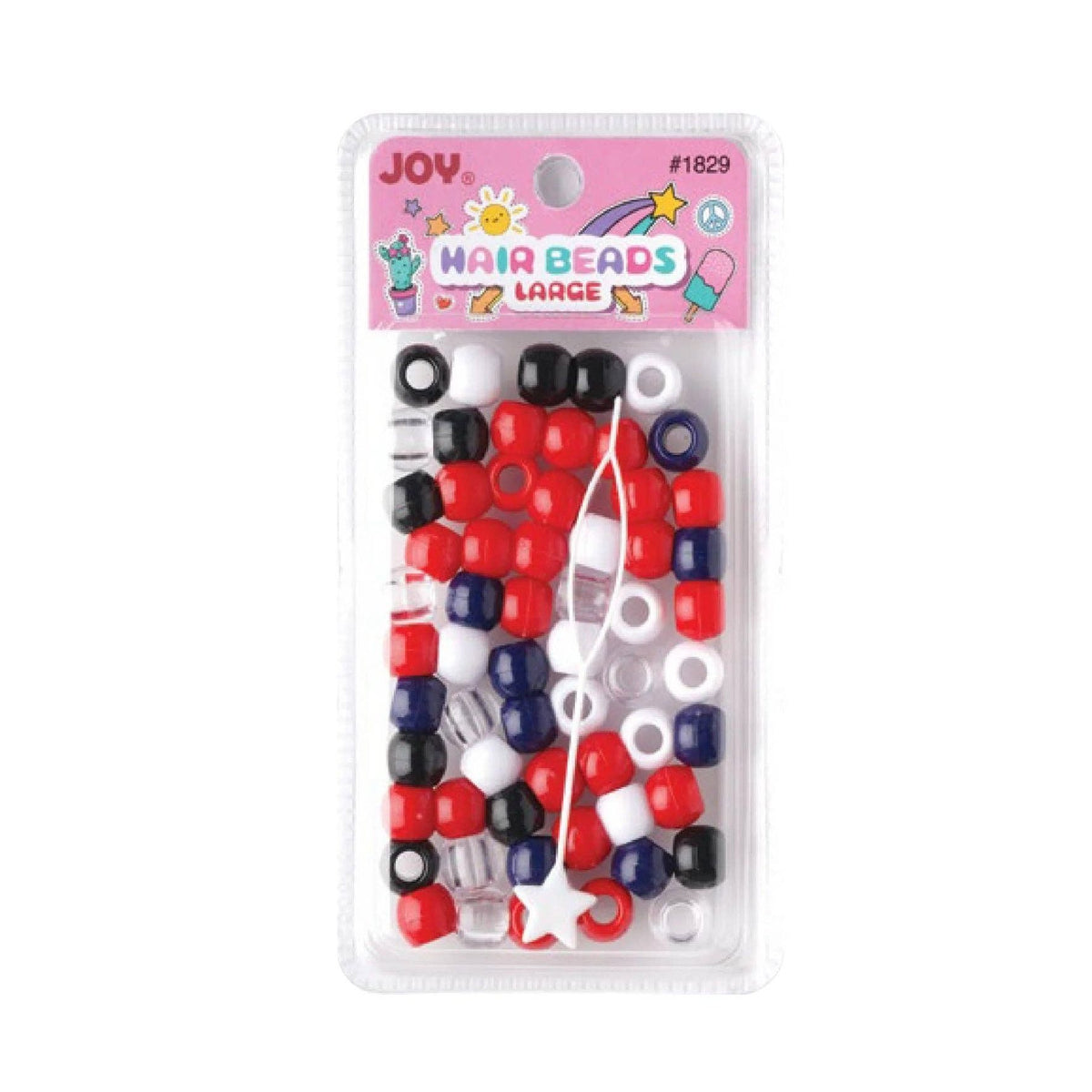 Annie - Joy Large Hair Beads 60Ct Black, White, Red, Clear