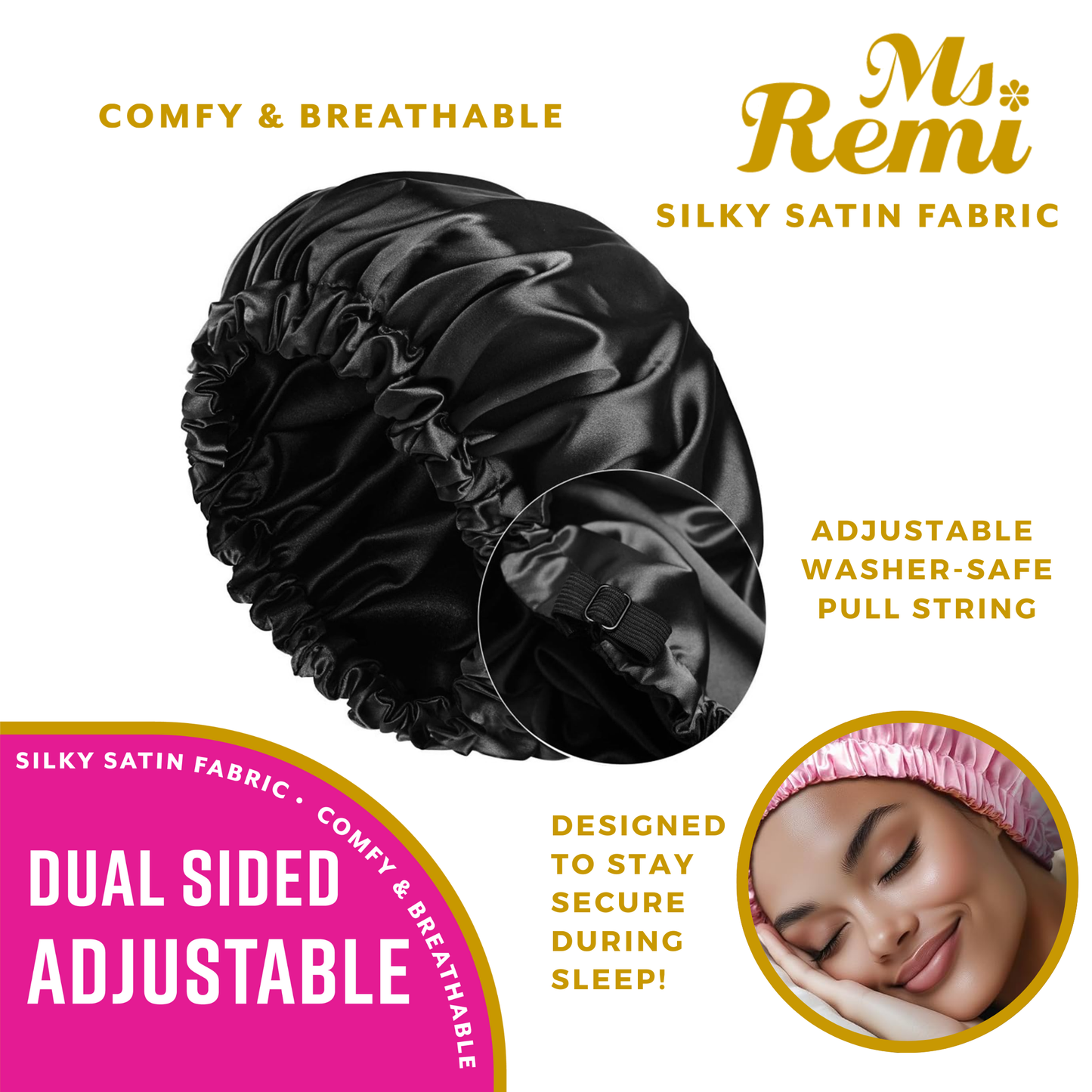 Annie International, Inc. - Ms. Remi Adjustable Dual-Sided Silky Satin Bonnet X-Large