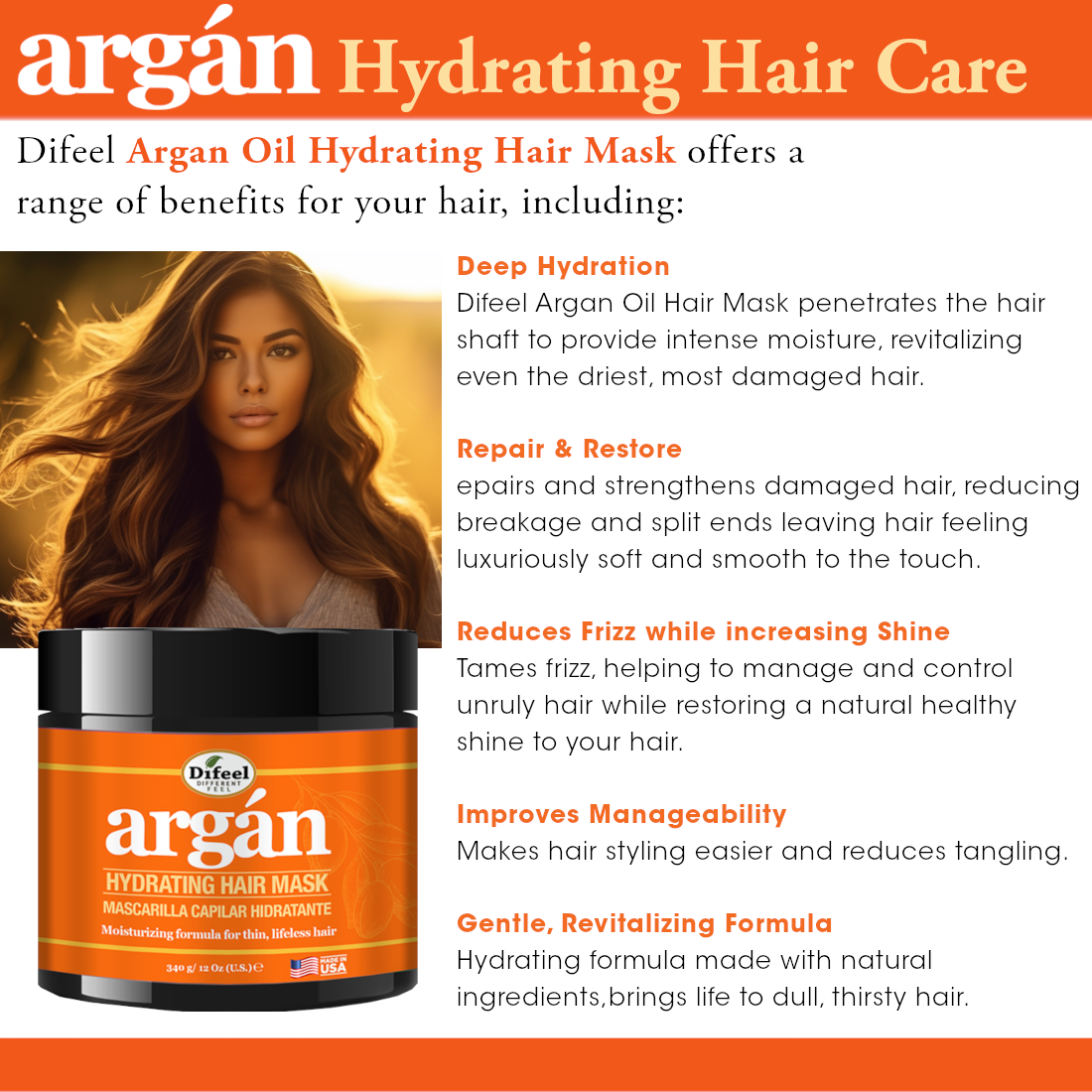 Difeel - Difeel Argan Hydrating Hair Mask 12 oz.
