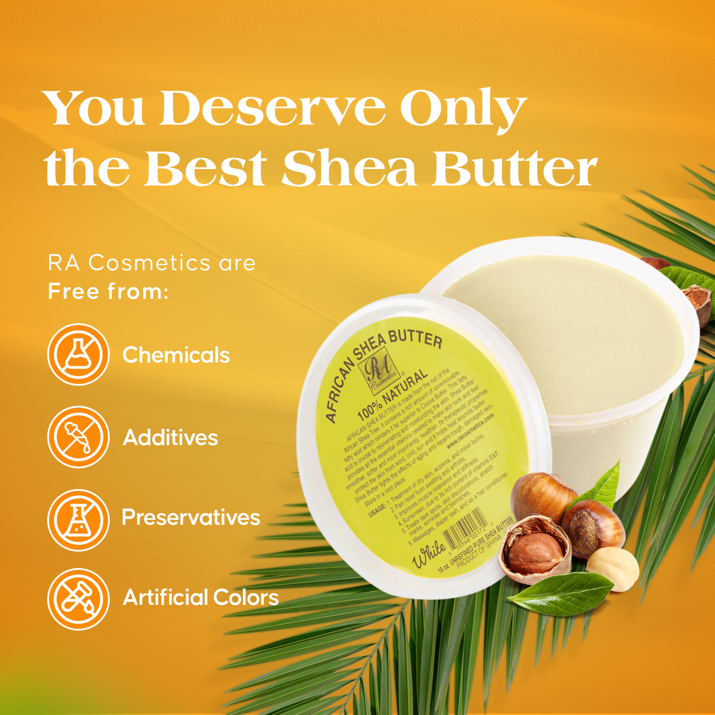 100% African Shea Butter, Ivory/White Solid - 16oz