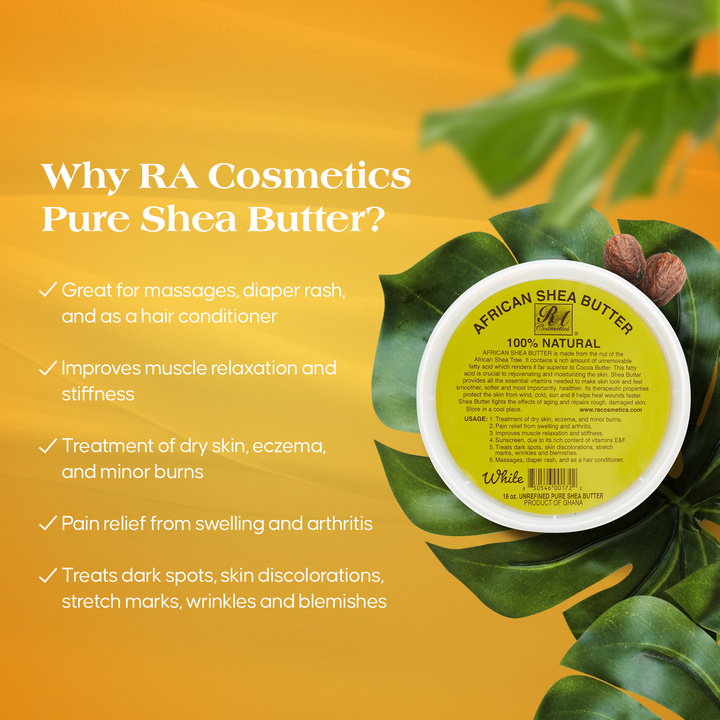 100% African Shea Butter, Ivory/White Solid - 16oz
