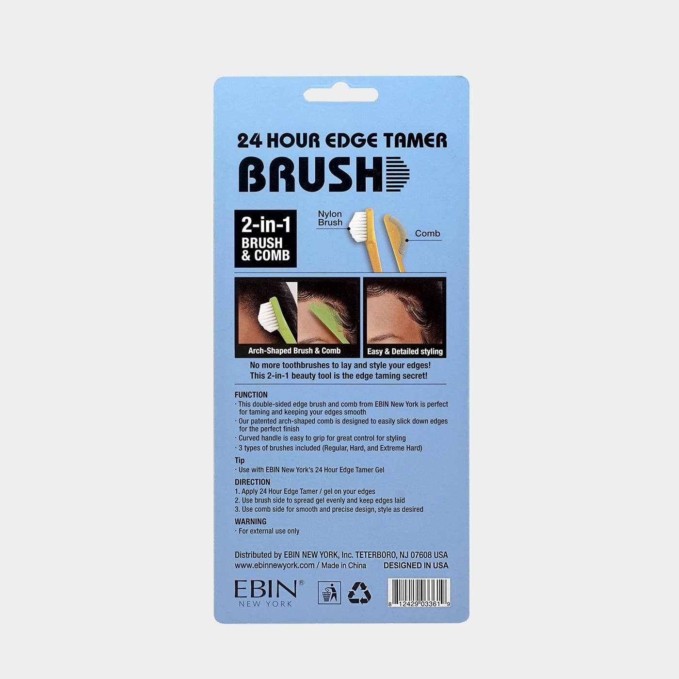 EBIN NEW YORK - 24 Hour Edge Tamer Brushes Nylon - 3 Pack: Nylon Brushes