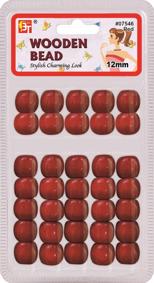 MI Hair Distribution - WOODEN BEAD 12MM (RED)