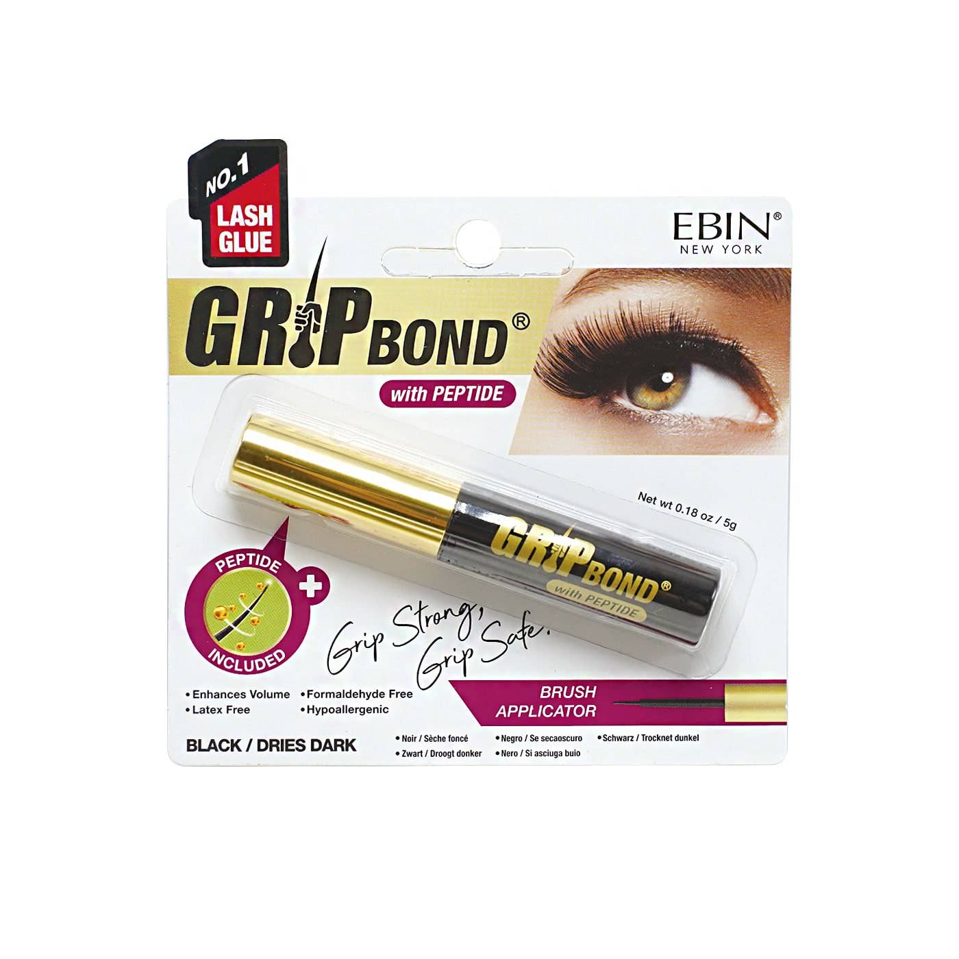 EBIN NEW YORK - GRIP BOND LASH ADHESIVE with PEPTIDE - BLACK / BRUSH