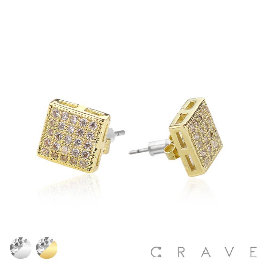 S & I - MICROPAVED SQUARE STUD SS PIN EARRINGMPH070: RHODIUM-7MM