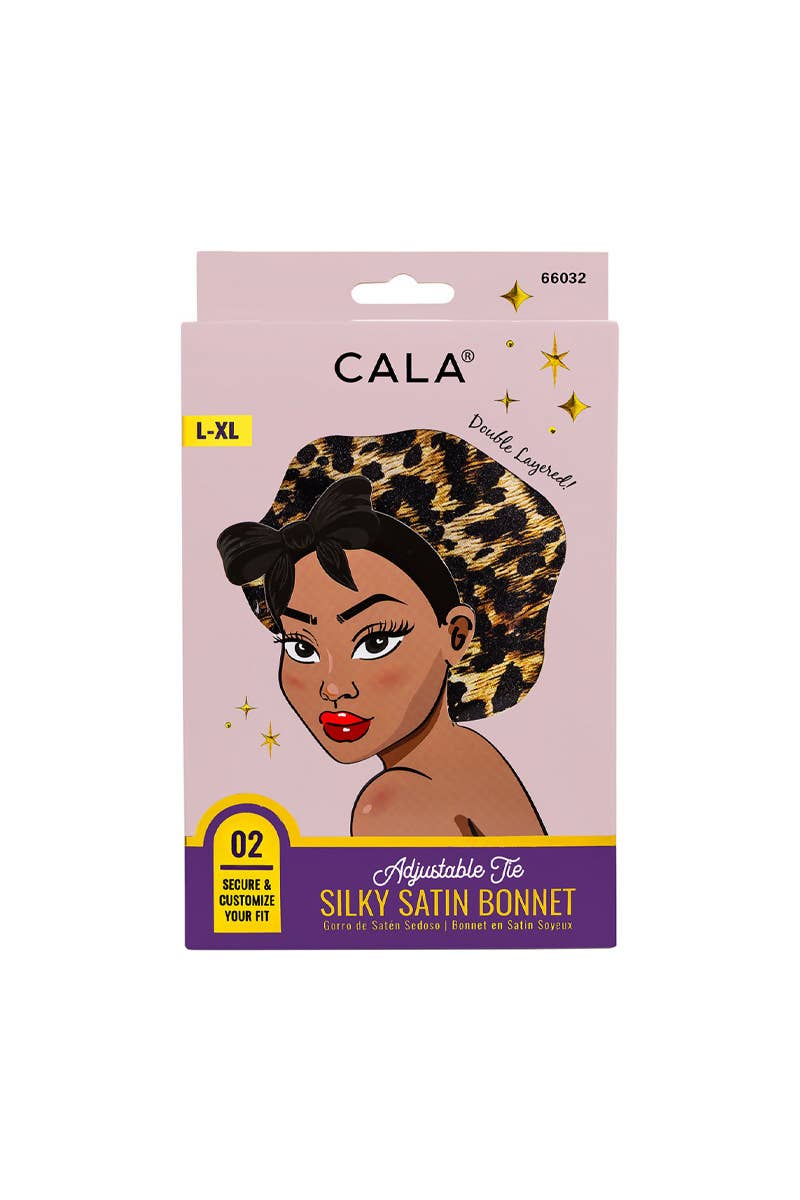 PINEAPPLE Beauty - CALA 66032 Adjustable Tie Silky Satin Bonnet Leopard