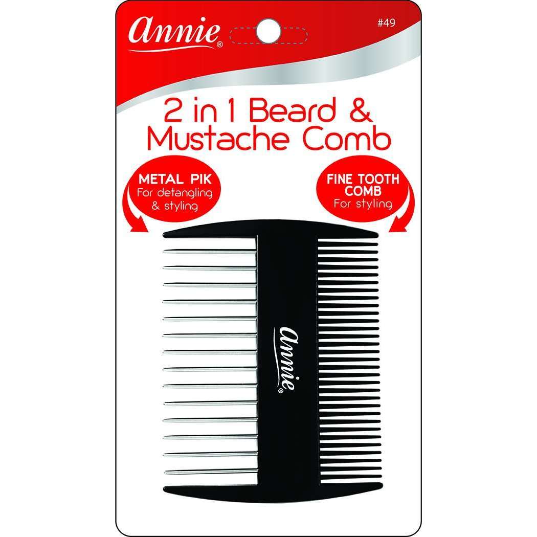 Annie - Annie 2 in 1 Beard & Mustache Comb Black